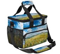 CURLYOOT Sunflower Large Reusable Lunch Bag for Women and Men, Country Yellow Floral Insulated Leakproof Lunch Box for Picnic Hiking Beach, Freezable Cooler Tote Bag Organizer