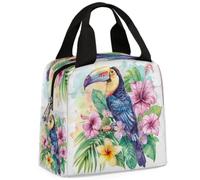 CURLYOOT Toucan Lunch Bag for Women and Men Tropical Flower Plant Lunch Tote Bag Reusable Lunch Box Insulated Cooler Bag for Work Picnic Travel Beach
