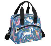 CURLYOOT Unicorns Birds Flowers Insulated Lunch Bag for Women Men Adults, Lunch Box with Adjustable Shoulder Strap Reusable Lunch Tote Bag Cooler Bag for Work Picnic Camping