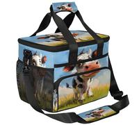 CURLYOOT Watercolor Cow Large Reusable Lunch Bag for Women and Men, Cute Cow Insulated Leakproof Lunch Box for Picnic Hiking Beach, Freezable Cooler Tote Bag Organizer