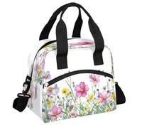 CURLYOOT Watercolor Spring Flowers Insulated Lunch Bag for Women Men Adults, Floral Seasonal Lunch Box with Adjustable Shoulder Strap Reusable Lunch Tote Bag Cooler Bag for Work Picnic Camping
