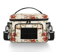 CURLYOOT Xmas Bells and Red Flower Tactical Lunch Bag Large Insulated Lunch Box for Women Men, Leakproof Cooler Bag with Shoulder Strap, Lunchbox for Work Picnic Travel