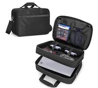 CURMIO Carrying Case Compatible with PS5/ PS5 Slim/ PS4 Game Console, Double Layer Travel Bag with Padded Sleeve for 15.6’’ Laptop, Controllers, Discs or Other Gaming Accessories, Black (Bag Only)