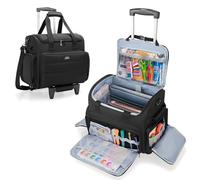 CURMIO Craft Storage Bag on Wheels with Padded Laptop Sleeve, Rolling Scrapbook Tote for Scrapbooking Supplies, Papers, Albums, Stickers, Black (Bag Only)