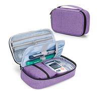 CURMIO Diabetes Bag for Glucose Meter, Medication, Insulin Pens and Other Diabetes Care Supplies, Travel Organizer Case with Detachable Pouches, Purple