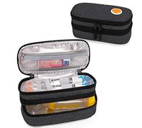 CURMIO Double Layer Insulated EpiPen Carrying Case, Portable Medicine Supplies Bag for 2 EpiPens, Auvi-Q, Syringes, Spacer, Nasal Spray, Home and Travel, Black (Patented Design)