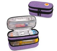 CURMIO Double Layer Insulated EpiPen Carrying Case, Portable Medicine Supplies Bag for 2 EpiPens, Auvi-Q, Syringes, Spacer, Nasal Spray, Home and Travel, Purple (Patented Design)