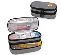 CURMIO Double Layer Insulated EpiPen Carrying Case, Portable Medicine Supplies Bag for 2 EpiPens, Auvi-Q, Syringes, Spacer, Nasal Spray, Home and Travel, Gray (Patented Design)