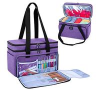 CURMIO Double-Layer Knitting Tote Bag, Yarn Storage Bag with Compartments for Crochet Hooks, Knitting Needles (Up to 14”/35.5cm), Knitting WIP or Accessories, Purple(Bag Only)
