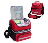CURMIO Double Layer Medicine Storage Bag Empty, Family First Aid Organiser for Emergency Medical Kits, Portable Medicine Supplies Bag for Home and Travel, Red