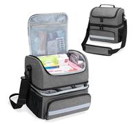 CURMIO Double Layer Medicine Storage Bag Empty, Family First Aid Organiser for Emergency Medical Kits, Portable Medicine Supplies Bag for Home and Travel, Grey