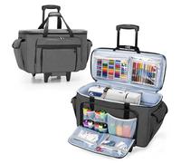 CURMIO Embroidery Sewing Machine Carrying Case with Wheels, Rolling Embroidery Machine Tote Bag with Bottom Support Board for Embroidery Machine and Sewing Supplies, Grey