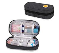 CURMIO Insulated Epipen Carrying Case, Portable Medicine Supplies Bag for 2 EpiPen, Auvi-Q, Syringes, Vials, Nasal Spray, Home and Travel, Black (Patented Design)