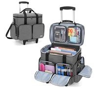 CURMIO Rolling Teacher Tote Bag with Padded Laptop Compartment for up to 15.6 Inches Laptop, Wheeled Teacher Bag for Teaching, Office, Craft or Tutoring Supplies, with Bottom Support Board, Grey