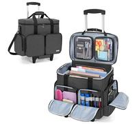 CURMIO Rolling Teacher Tote Bag with Padded Laptop Compartment for up to 15.6 Inches Laptop, Wheeled Teacher Bag for Teaching, Office, Craft or Tutoring Supplies, with Bottom Support Board, Black