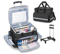 CURMIO Rolling Teacher Work Tote Bag on Wheels with Padded Sleeve for up to 14” Laptop, Multifunctional Wheeled Briefcase for Teaching, Office, Craft (Bag Only), Black