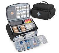 CURMIO Small First Aid Bag Empty, Family First Aid Kit Organiser Case with Mini Travel Medicine Pouch, Medicine Storage Bag for Home and Travel, Black (Patent Pending)