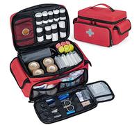 CURMIO Small First Aid Bag Empty, Family First Aid Kit Organiser Case with Mini Travel Medicine Pouch, Medicine Storage Bag for Home and Travel, Red (Patent Pending)