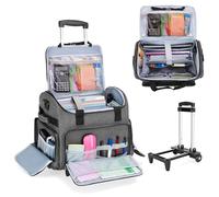 CURMIO Teacher Bag on Wheels with Scalable File Organizer, Rolling Teacher Tote Bag Fits for 15.6” Laptop, Teaching, Craft or Medical Supplies, Grey (Patent Design)