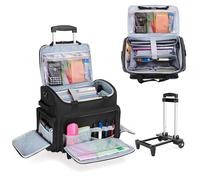CURMIO Teacher Bag on Wheels with Scalable File Organizer, Rolling Teacher Tote Bag Fits for 15.6” Laptop, Teaching, Craft or Medical Supplies, Black (Patent Design)