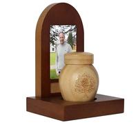 Curntiy Small Urn for Human Ashes with Memorial Picture Frame Hold a 3’’ Photo Tree of Life Wooden Keepsake Urns for Mini urn with Picture for Dad/Mom Memorial Little Urns for Sharing Adult Ashes
