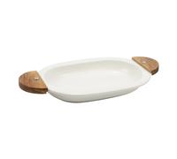 Curqia 1Pack Large Serving Bowls,Oval Plate Wood Handle,9.9" Length/1" Depth Serving Platter for Turkey, Pasta, Oval Shape, Fruit Salad