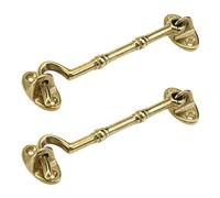 Curqia 2 Pack Gold Hook and Eye Latch Heavy Duty Solid Brass Barn Door Lock for Swivel Window Gate, 4 Inch