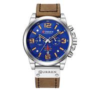 CURREN Chronograph Fashion Trend Multi-Function Waterproof Quartz Watch Leather Strap Military Watch, Silver blue, luxury