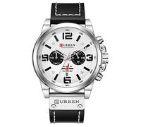 CURREN Chronograph Fashion Trend Multi-Function Waterproof Quartz Watch Leather Strap Military Watch, Silver white, luxury