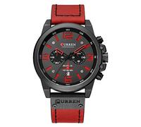 CURREN Chronograph Fashion Trend Multi-Function Waterproof Quartz Watch Leather Strap Military Watch, Black red, luxury