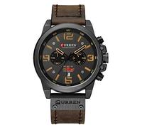 CURREN Chronograph Fashion Trend Multi-Function Waterproof Quartz Watch Leather Strap Military Watch, Coffee, luxury