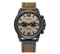 Curren Chronograph Fashion Trend Multifunctional Waterproof Quartz Watch Leather Strap Military Watch, Brown, Luxury