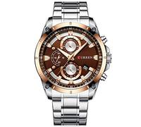CURREN Fashion Man Wristwatch Waterproof Chronograph Men Watch Military Stainless Steel Sport Male Clock (Silver Brown)
