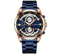 CURREN Fashion Man Wristwatch Waterproof Chronograph Men Watch Military Stainless Steel Sport Male Clock (Rose Gold Blue)