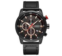 CURREN Men Leather Strap Military Watches Men's Chronograph Waterproof Sport Wrist Date Quartz Wristwatch Gifts (Black Black), black black, Chronograph,Quartz Movement