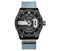 CURREN Men Quartz-Analog Watches Military Sport Black Wristwatch Leather Band 8301, black blue