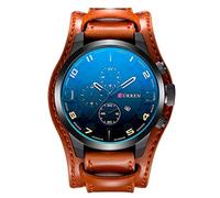 Curren Men's Analogue Unique Fashion Casual Sports Elegant Formal Calendar Stainless Steel Leather Adjustable Buckle Safety Clasp Dad Watch, Coffee, M, Sports
