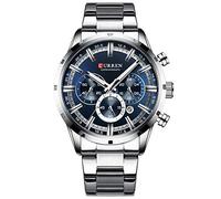 CURREN Mens Watch Sport Quartz Chronograph Wristwatches with Luminous Hands Fashion Stainless Steel Clock Date, silver blue, Chronograph,Quartz Movement