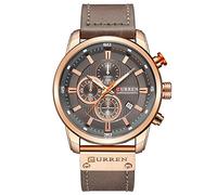 CURREN Mens Water Resistant Sport Chronograph Watches Military Multifunction Leather Quartz Wrist Watches (gold gray), gold gray, Chronograph,Quartz Movement