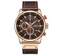CURREN Mens Water Resistant Sport Chronograph Watches Military Multifunction Leather Quartz Wrist Watches (gold brown)