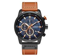 Curren Men's Wrist Watch Analogue Elegant Modern Casual Sports Multifunction Calendar Chronograph Stopwatch Second Leather Strap Adjustable Safety Buckle, Coffee-Black, M, Sport