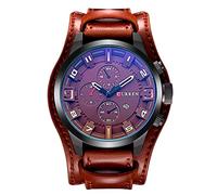 Curren Men's Wrist Watch Unique Analog Watch Modern Casual Sport Elegant Formal Calendar Stainless Steel Leather Adjustable Safety Buckle Buckle Watch for Men, Mocha, M, Sport