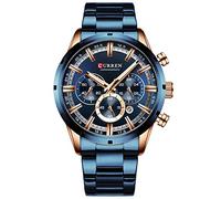 CURREN Men's Wristwatch Three Sub Dial Analog Steel Business Quartz Clock Blue 8355