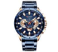 Curren Men's Wristwatch Three Sub Dials Date Display Steel Sport Quartz Clock Blue 8363