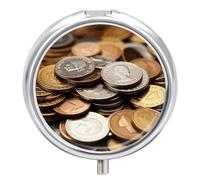 Currency Coin Pill Box Travel Pill Case for Purse Pocket Weekly Medicine Organizer with Mirror 3 Compartment Round Medicine Case Portable PillcaseHolder for Daily