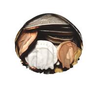 Currency Coin Shower Cap for Women Double Layers Thick Hair Caps Reusable Waterproof Bath Caps with Elastic Band Hair Hat Washable Shower Hat for Men Women Spa Salon