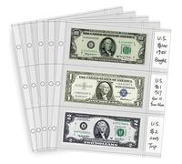 Currency Sleeves with Label Pockets, 50 PCS Banknote Sleeves, 3-Pocket Page Protector for 3 Ring Binder 8.5 x 11, Currency Holder for Bills, Bill Protector