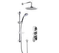 Current Concealed Round Triple Valve With Multi Function Slide Rail Kit, Arm & Head Shower Bundle - Chrome - Balterley
