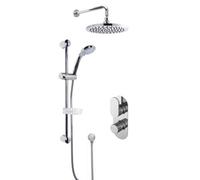 Current Concealed Round Twin Valve With Multi Function Slide Rail Kit, Arm & Head Shower Bundle - Chrome - Balterley