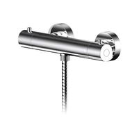 Current Contemporary Bathroom Wall Mount Round Thermostatic Bar Valve with Bottom Outlet, 55mm x 275mm, Chrome - Balterley
